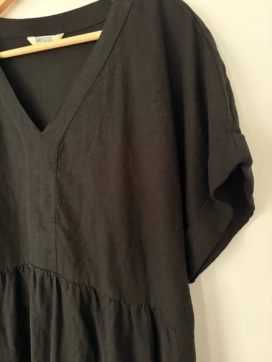 BRIGGS NEW YORK BLACK LINEN RAYON DOLMAN SLEEVE V-NECK CASUAL DRESS, LARGE - Picture 6 of 11